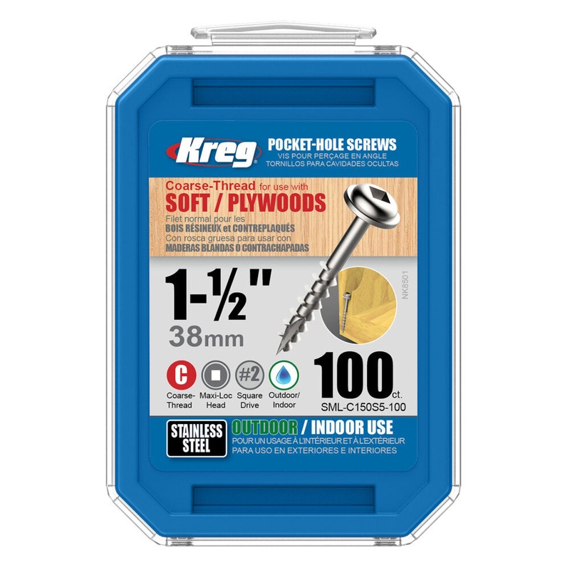 1-1/2in #8 CRS WH SS Pocket Screw – 100ct SML-C150S5-100
