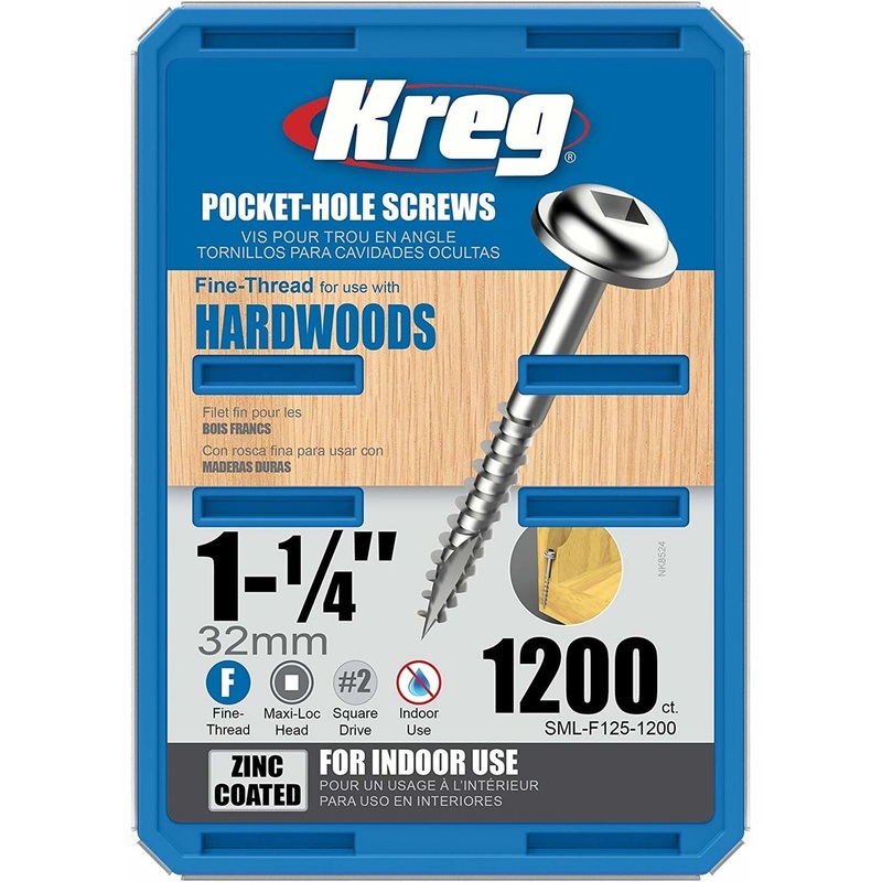 1-1/4in #7 Fine WH Zinc Pocket Screw – 1200ct SML-F125-1200
