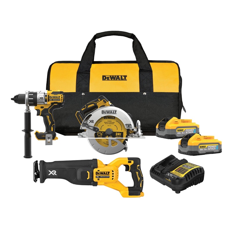 XR POWERDETECT 3-Tool 20-volt max Brushless Power Tool Combo Kit with Soft Case (2-Lithium ion (Li-ion) Batteries and Charger Included) DCK310H2