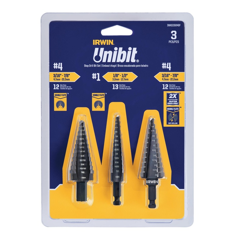 Unibit 3-Piece Set Step Drill Bit Set (3/16-in to 7/8-in) IWAS15504DF