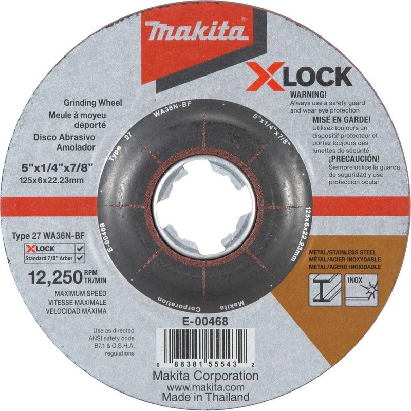 X-LOCK 5in x 1/4in x 7/8in Type 27 General Purpose 36 Grit Abrasive Grinding Wheel for Metal & Stainless Steel Grinding E-00468