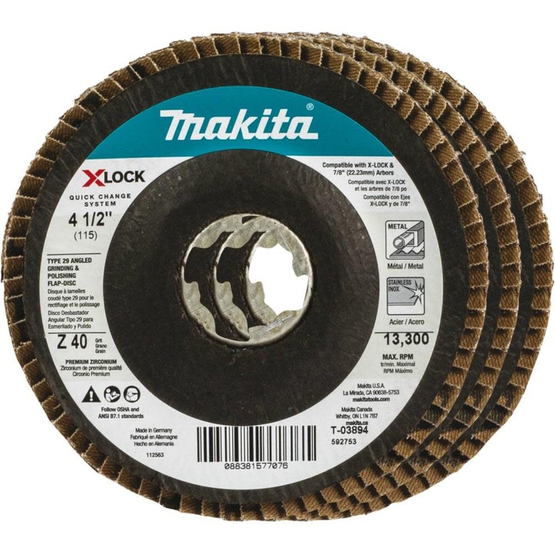 X-LOCK 4 1/2in Angled Grinding and Polishing Flap Disc for X-LOCK and All 7/8in Arbor Grinders 40 Grit Type 29 3pk T-03894-3