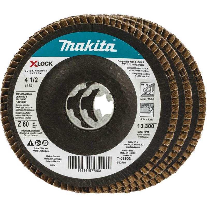 X-LOCK 4 1/2in Angled Grinding and Polishing Flap Disc X-LOCK and All 7/8in Arbor Grinders 60 Grit Type 29 3pk T-03903-3