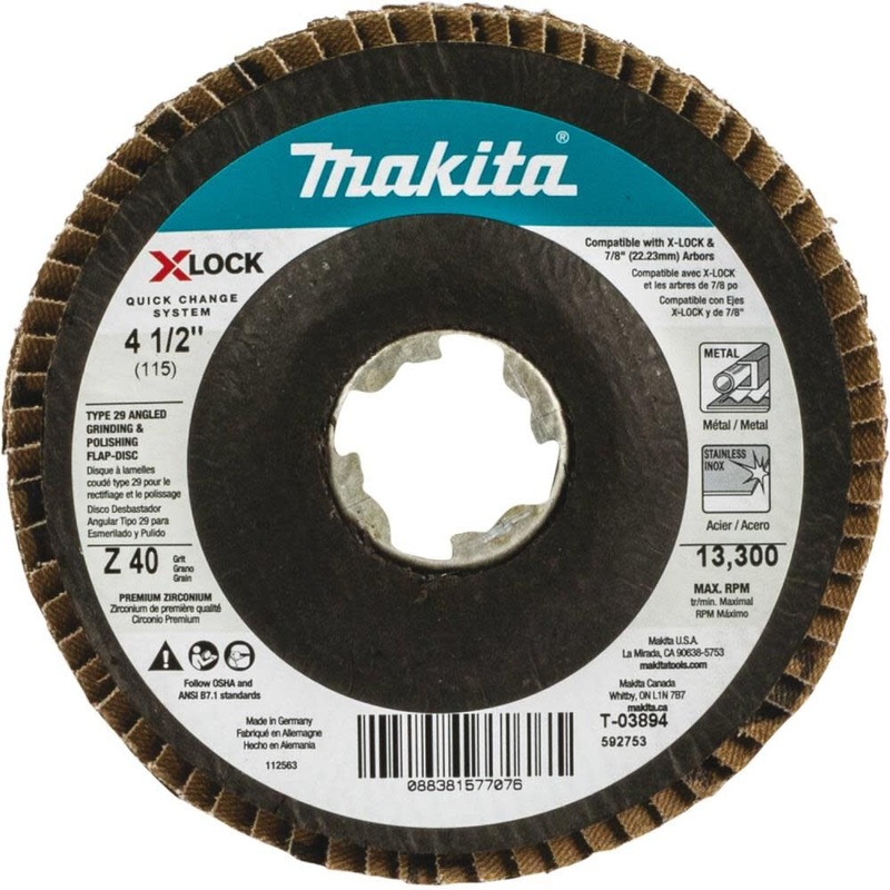 X-LOCK 41/2in 40 Grit Type 29 Angled Grinding and Polishing Flap Disc for X-LOCK and All 7/8in Arbor Grinders T-03894