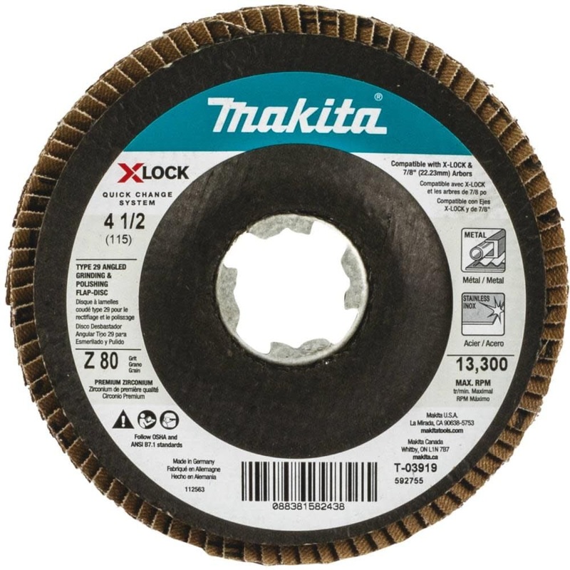 X-LOCK 41/2in 80 Grit Type 29 Angled Grinding and Polishing Flap Disc for X-LOCK and All 7/8in Arbor Grinders T-03919