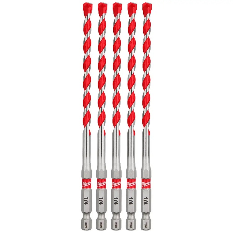 MILWAUKEE 1/4 X 6 Carbide Hammer Drill Bits w/ POWER TIP (5 PACK)