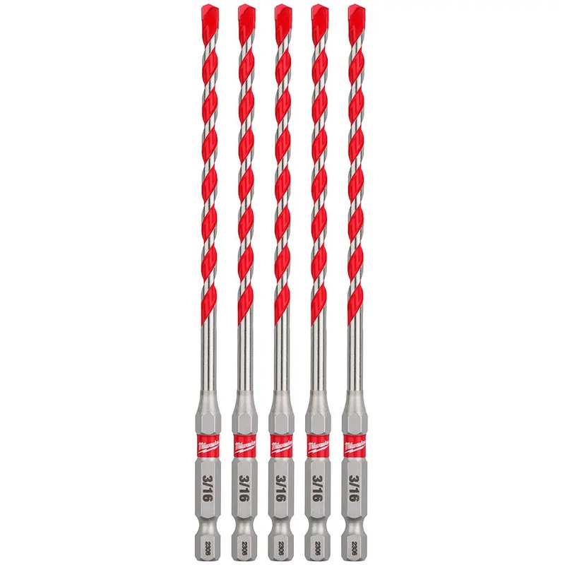 MILWAUKEE 3/16 X 6 Carbide Hammer Drill Bits w/ POWER TIP (5 PACK)