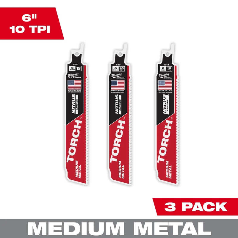 MILWAUKEE 10 TPI TORCH Medium Metal SAWZALL Blade w/ NITRUS CARBIDE (3 PACK)