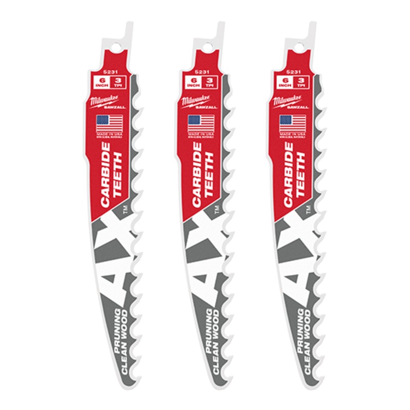 MILWAUKEE 3 TPI AX Pruning Clean Wood SAWZALL Blade w/ Carbide Teeth (3 PACK)