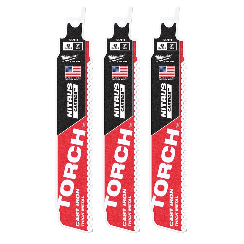 MILWAUKEE 8 TPI TORCH Cast Iron SAWZALL Blade w/ NITRUS CARBIDE (3 PACK)