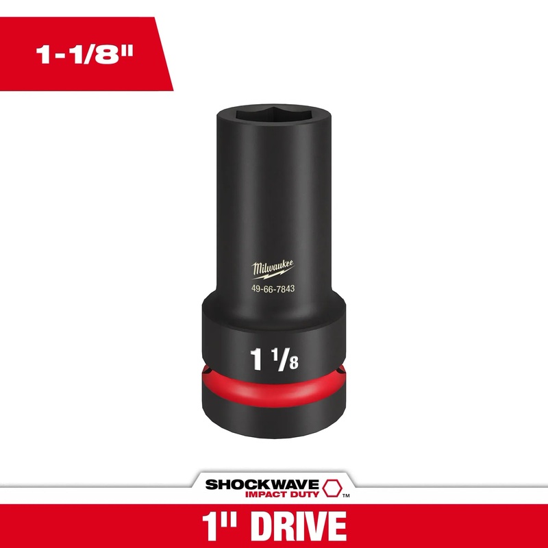 MILWAUKEE 1-1/8 Deep SHOCKWAVE IMPACT DUTY 1 Drive 6 Point Socket