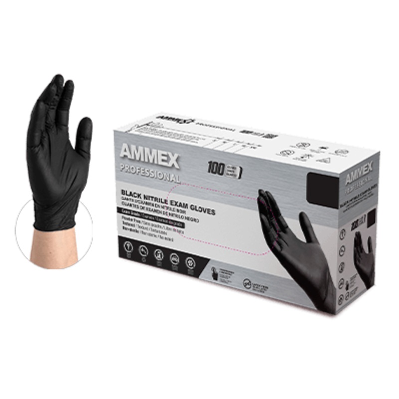 AMMEX Black Nitrile Gloves|S|M|L|XL|1|10