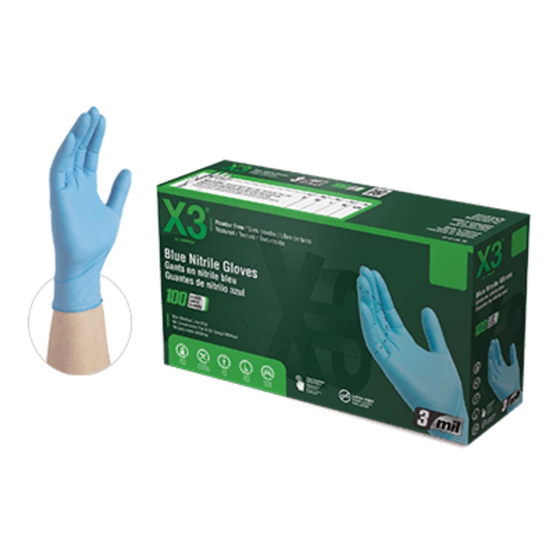 X3 Blue Nitrile Gloves|S|M|L|XL|XXL|1|10