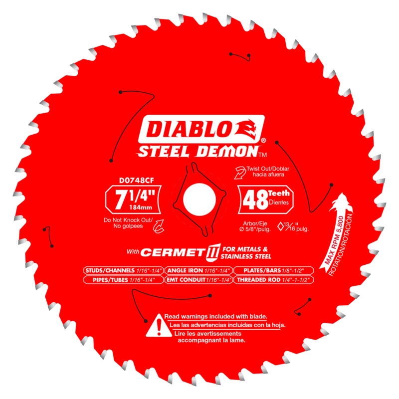DIABLO 7-1/4 X 48 Tooth Steel Demon Cermet II Saw Blade For Metals & Stainless Steel