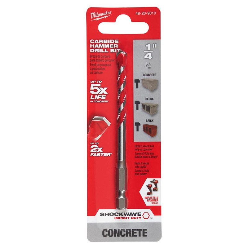 Milwaukee 1/4 x 2 x 4 SHOCKWAVE Carbide Hammer Drill Bit 48-20-9010