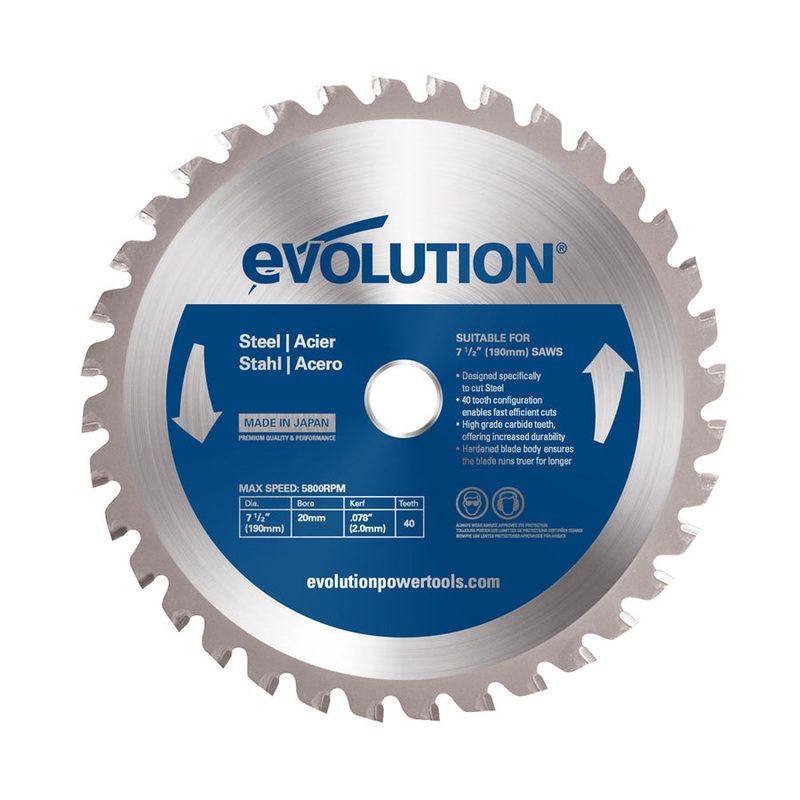 EVOLUTION 7-1/2 40T, 25/32 Arbor, Tungsten Carbide Tipped Mild Steel & Ferrous Metal Cutting Blade