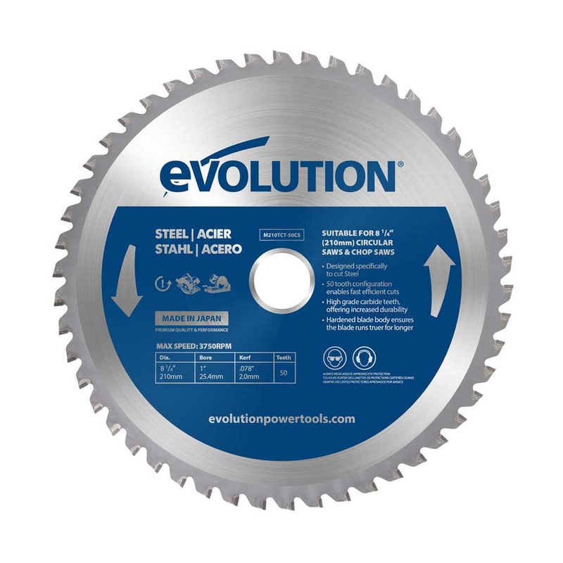 EVOLUTION 8-1/4 50T, 1 Bore, Tungsten Carbide Tipped Mild Steel & Ferrous Metal Blade (Fits Circular Saws & Chop Saws)