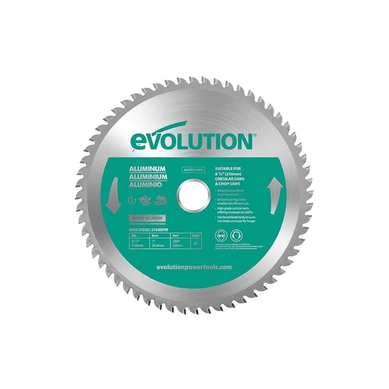 EVOLUTION 8-1/4 60T, 1 Bore, Tungsten Carbide Tipped Aluminum & Non-Ferrous Metal Cutting Blade (Fits Circular & Chop Saws)