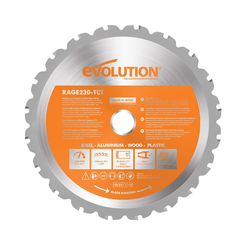 EVOLUTION 9 26T, 1 Arbor, Tungsten Carbide Tipped Multi-Material Cutting Blade