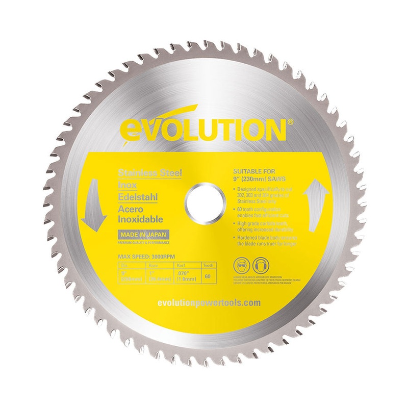 EVOLUTION 9 60T, 1 Arbor, Tungsten Carbide Tipped Stainless Steel Cutting Blade
