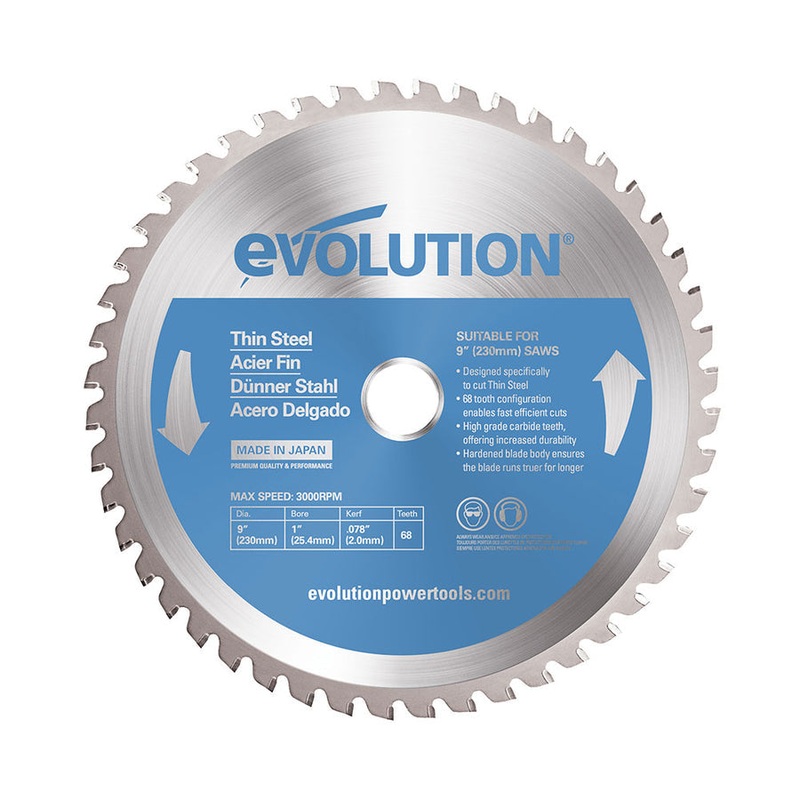 EVOLUTION 9 68T, 1 Arbor, Tungsten Carbide Tipped Thin Steel & Ferrous Metal Cutting Blade