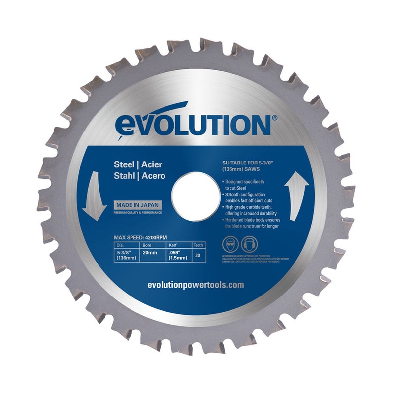 EVOLUTION 5-3/8 30T, 25/32 Arbor, Tungsten Carbide Tipped Mild Steel & Ferrous Metal Cutting Blade