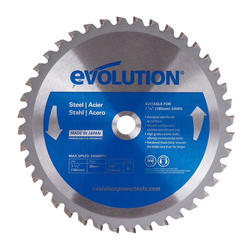 EVOLUTION 7-1/4 40T, 25/32 Arbor, Tungsten Carbide Tipped Mild Steel & Ferrous Metal Cutting Blade