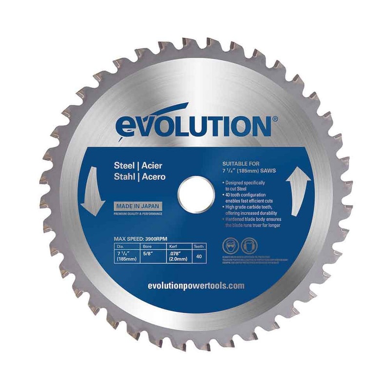 EVOLUTION 7-1/4 40T, 5/8 Arbor, Tungsten Carbide Tipped Mild Steel & Ferrous Metal Cutting Blade w/ Diamond Knockout
