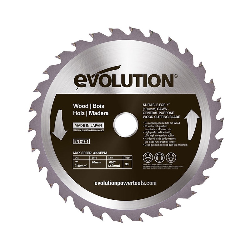 EVOLUTION 7 30T, 25/32 Arbor, Tungsten Carbide Tipped, Standard Course-Cutting Rip Blade For Wood