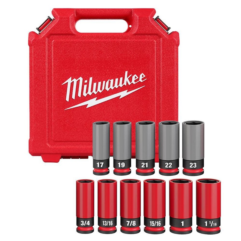 MILWAUKEE SHOCKWAVE IMPACT DUTY 1/2 Drive SAE & Metric 11 PC. Lug Nut Wheel Socket Set