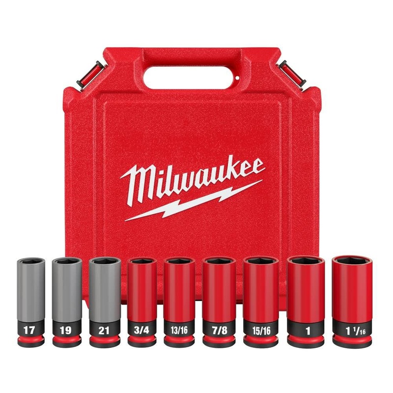 MILWAUKEE SHOCKWAVE IMPACT DUTY 1/2 Drive SAE & Metric 9 PC. Lug Nut Wheel Socket Set