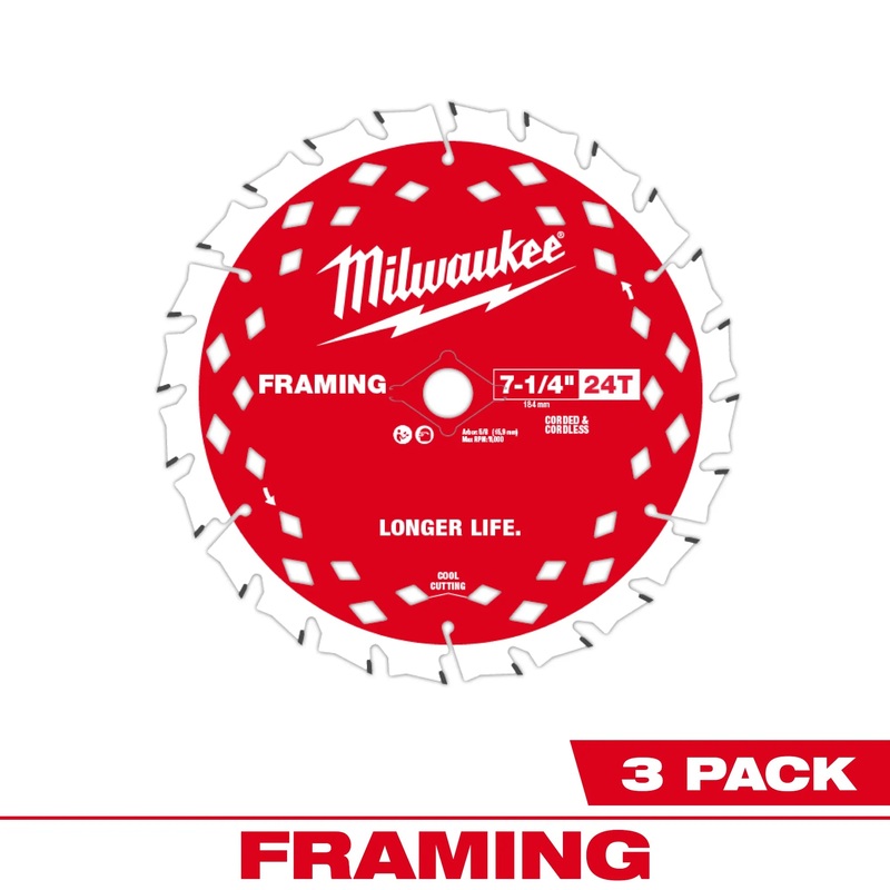 MILWAUKEE 7-1/4 24T Framing Circular Saw Blade (3 PACK)