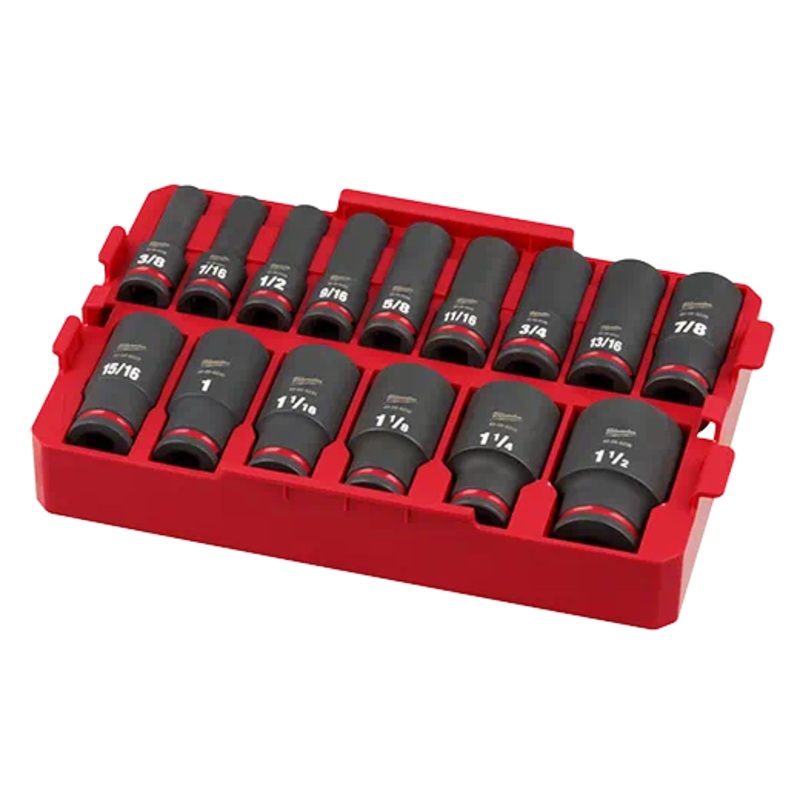 MILWAUKEE SHOCKWAVE Impact Duty Socket 1/2 Dr 15PC SAE TRAY Set