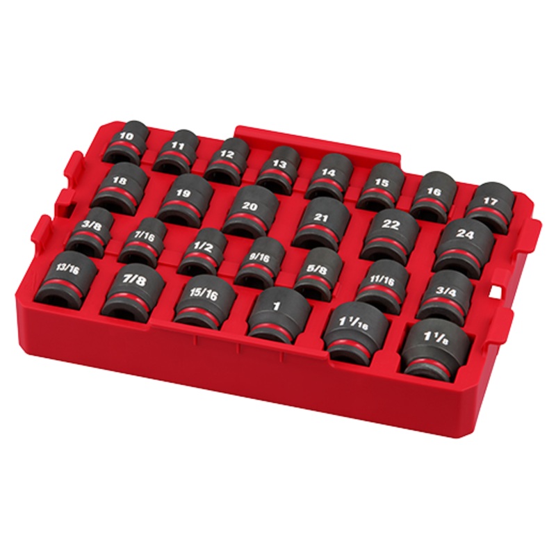 MILWAUKEE SHOCKWAVE Impact Duty Socket 1/2 Dr 27PC SAE TRAY Set