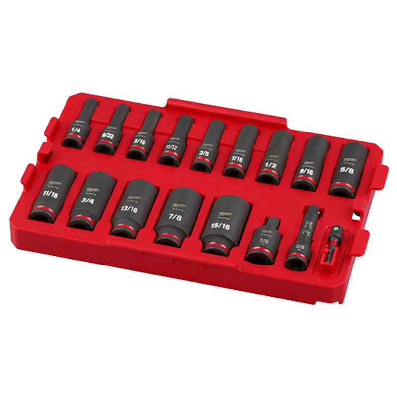 MILWAUKEE SHOCKWAVE Impact Duty Socket 3/8 Dr 17PC SAE TRAY Set