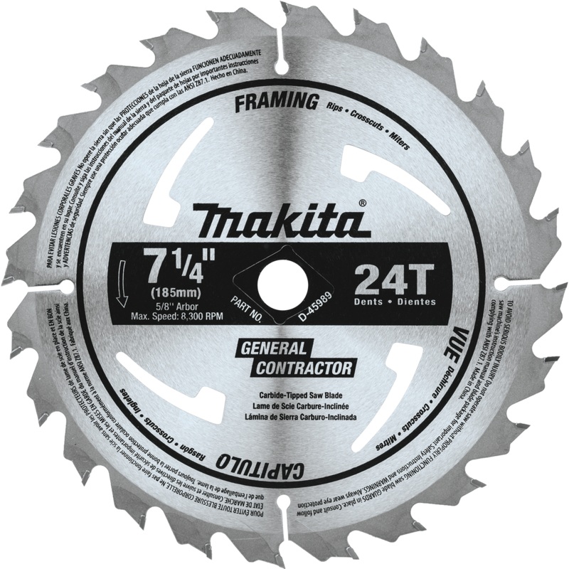 MAKITA 71/4 24T CarbideTipped Circular Saw Blade, Framing/General Purpose