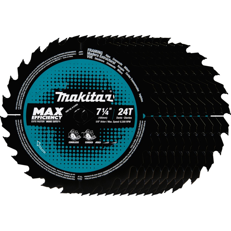 MAKITA 71/4 24T CarbideTipped Max Efficiency Circular Saw Blade, Framing (10 PACK)