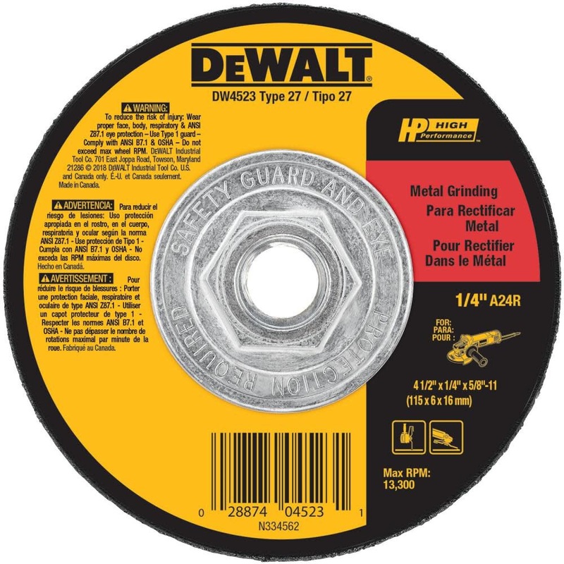 DEWALT 4-1/2 x 1/4 x 5/8-11 High Performance Metal Grinding Wheel