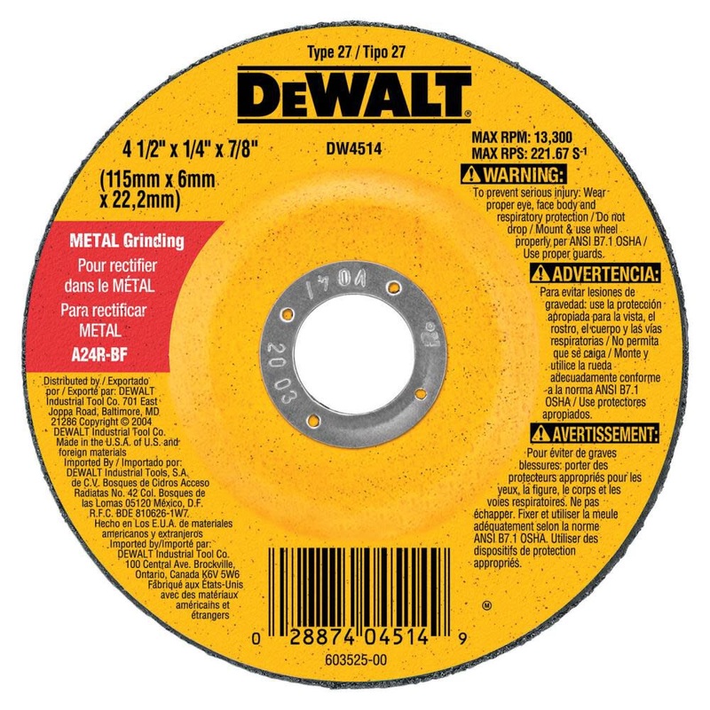 DEWALT 4-1/2 x 1/4 x 7/8 High Performance Metal Grinding Wheel