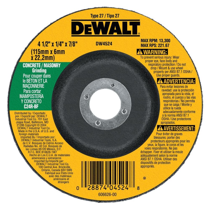 DEWALT 4-1/2 x 1/4 x 7/8 Masonry Grinding