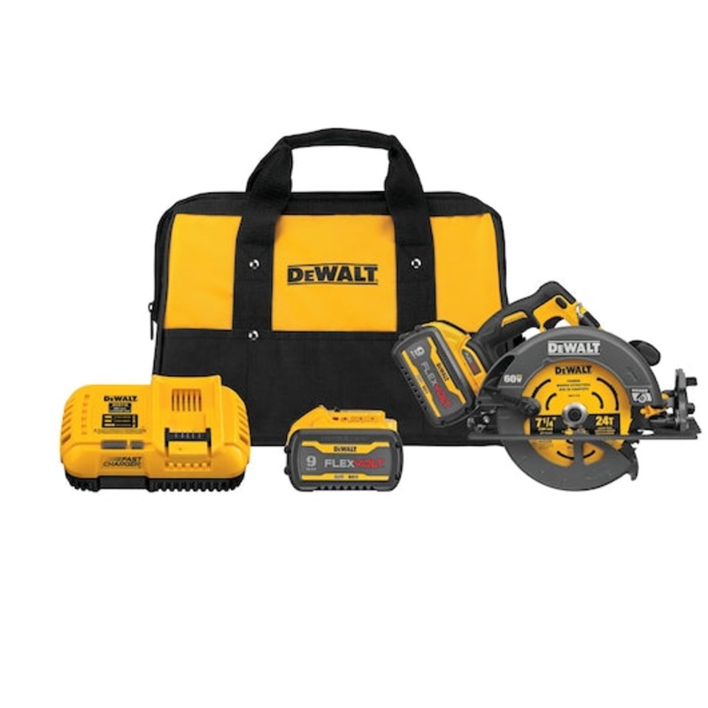 DEWALT 60V MAX* FLEXVOLT 7-1/4 Circular Saw w/ Electronic Brake Kit w/ 2 Batteries