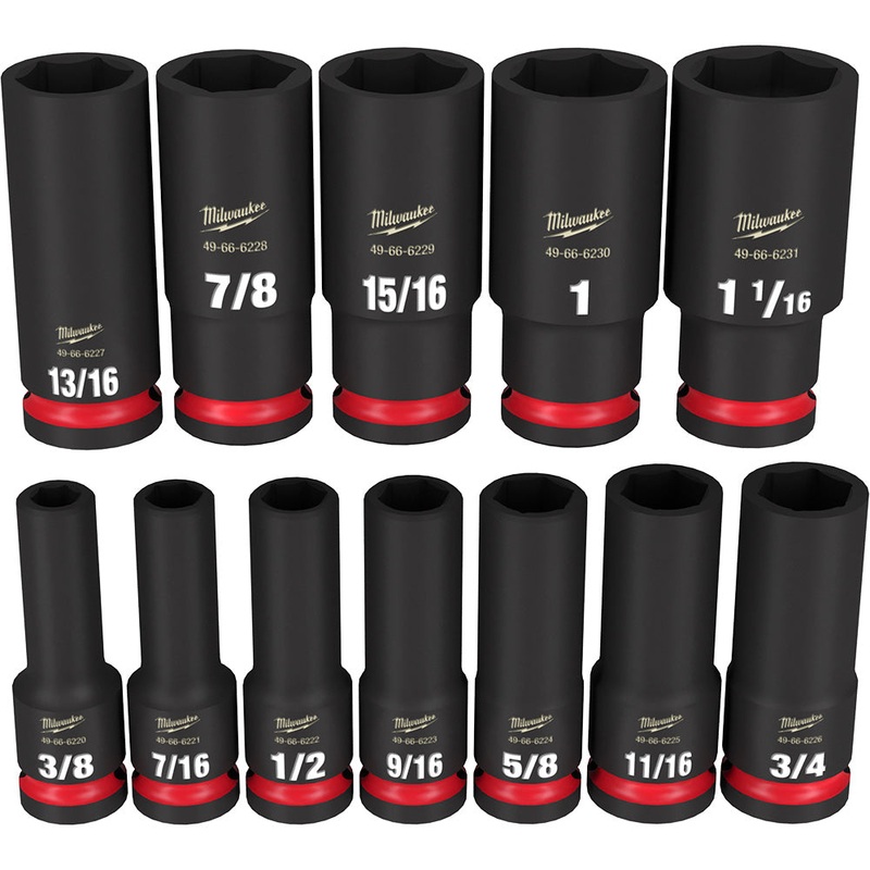 MILWAUKEE 12PC SHOCKWAVE Impact Duty 1/2 Drive SAE Deep 6 Point Socket Set