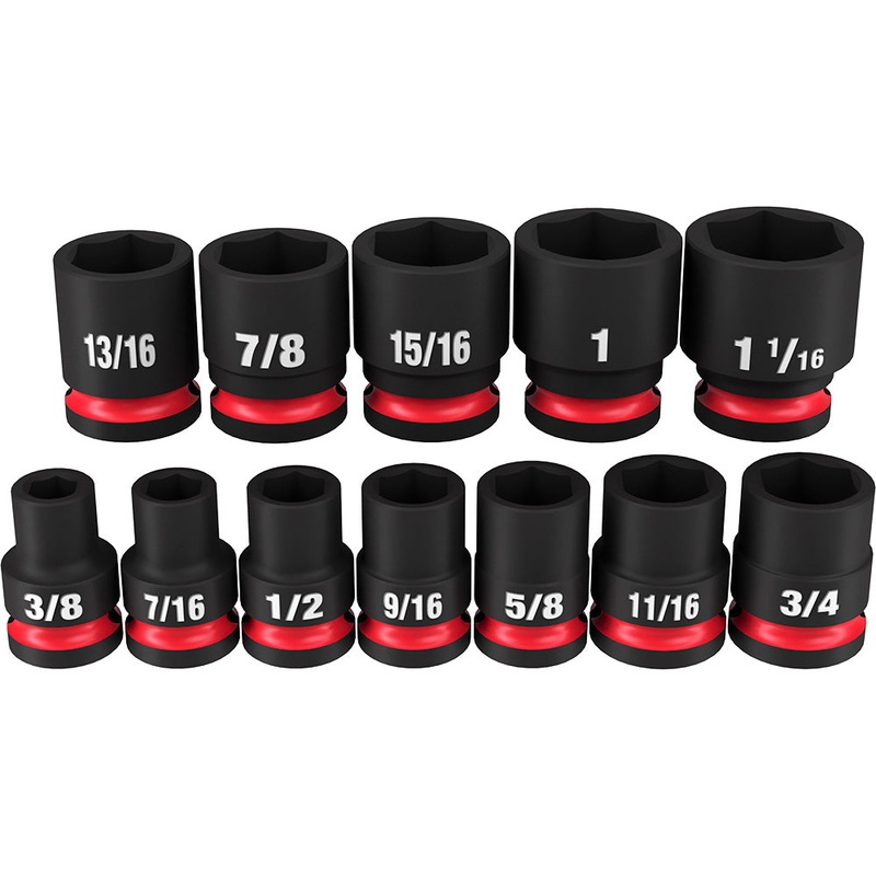 MILWAUKEE 12PC SHOCKWAVE Impact Duty 1/2 Drive SAE Standard 6 Point Socket Set