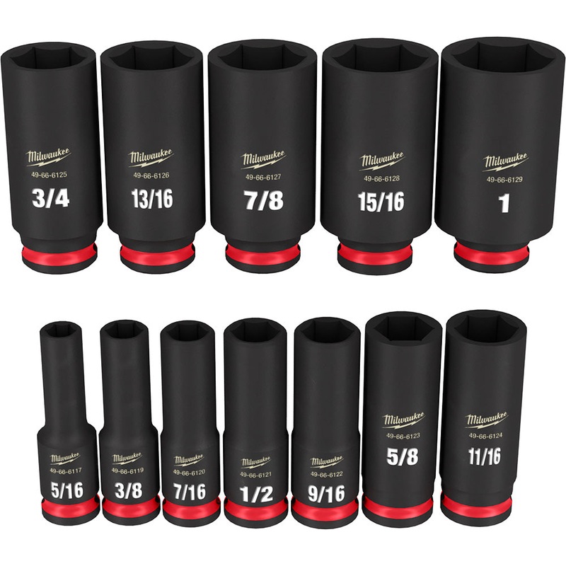 MILWAUKEE 12PC SHOCKWAVE Impact Duty 3/8 Drive SAE Deep 6 Point Socket Set