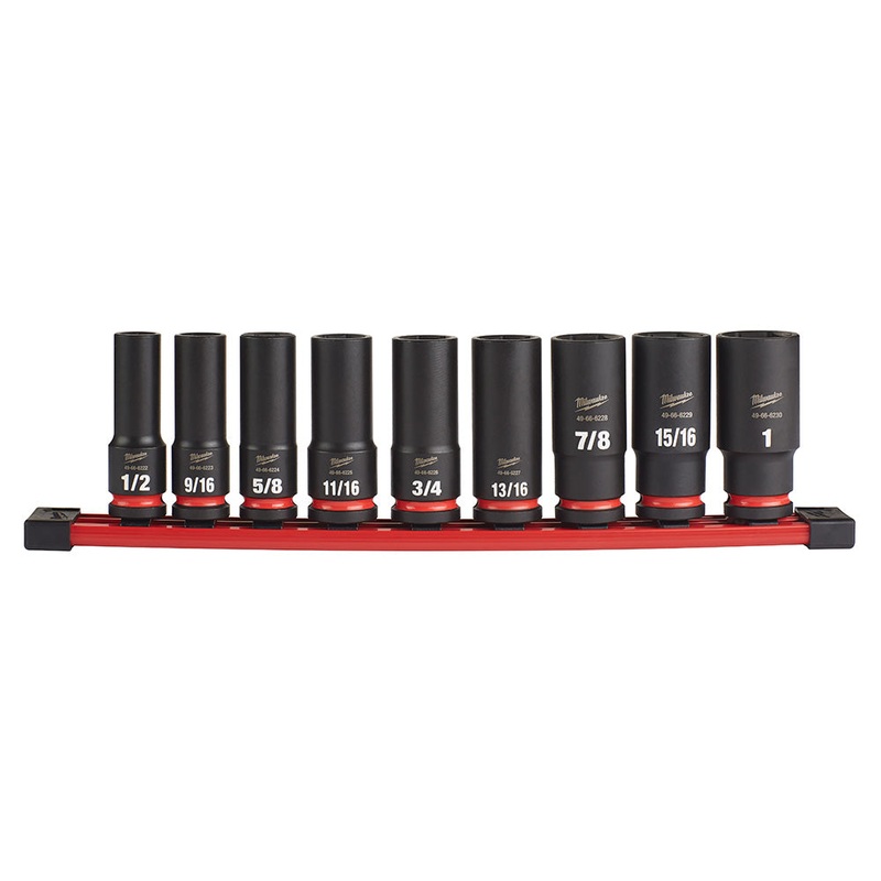 MILWAUKEE 9PC SHOCKWAVE Impact Duty 1/2 Drive SAE Deep 6 Point Socket Set