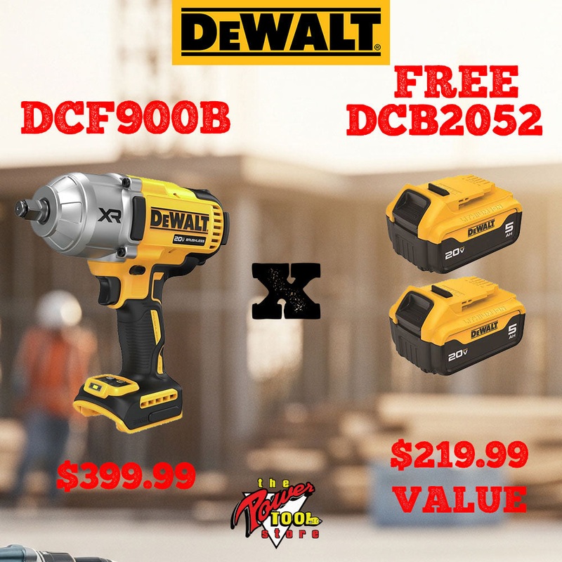DEWALT 20V MAX 1/2 High Torque Impact Wrench w/ Hog Ring Anvil + FREE Batteries DCB2052