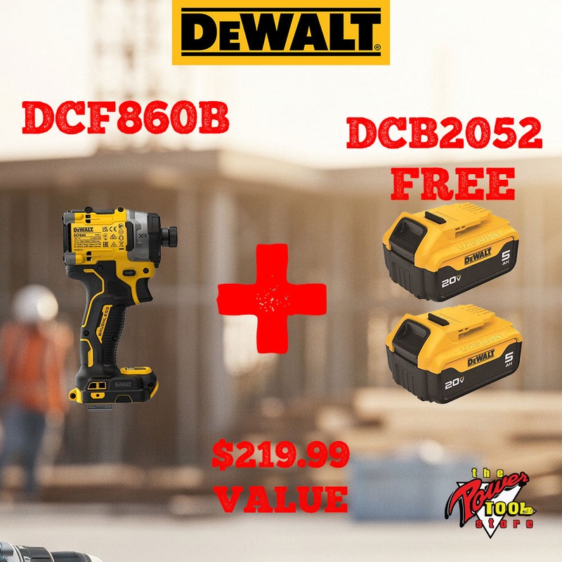 DeWalt Bundle 20V MAX XR Cordless Impact Driver DCF860B +DCB205-2 2-PACK 20V 5AH BATTERIES FREE!!