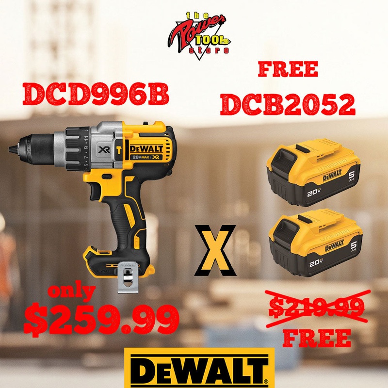 Dewalt DCD996B 20V Max 1/2 3-Speed Cordless Brushless Hammer Drill + DCB2052 FREE