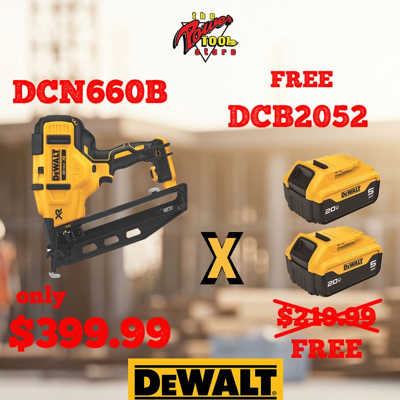 DEWALT DCN660B 20V MAX*  16 GA Angled Nailer + BATTERIES DCB2052 FREE